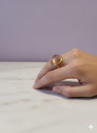 OVAMIRO Bague ovale mica rose avec reflet saumon  vermeil or 18k ajustable
