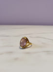 OVAMIRO Bague ovale mica rose avec reflet saumon  vermeil or 18k ajustable