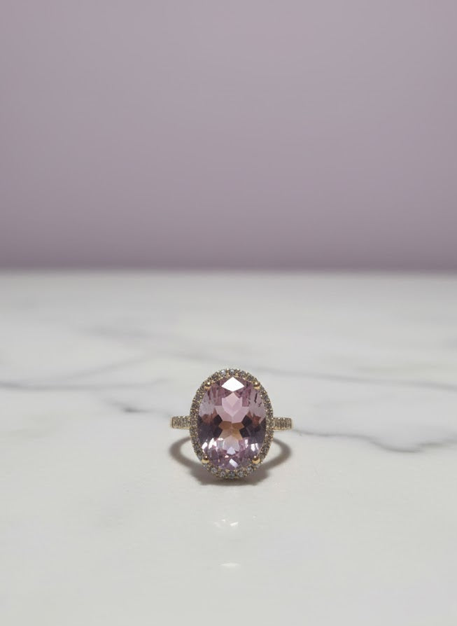 OVAROSE Bague ovale topaze rose sertie zircon vermeil or 18k