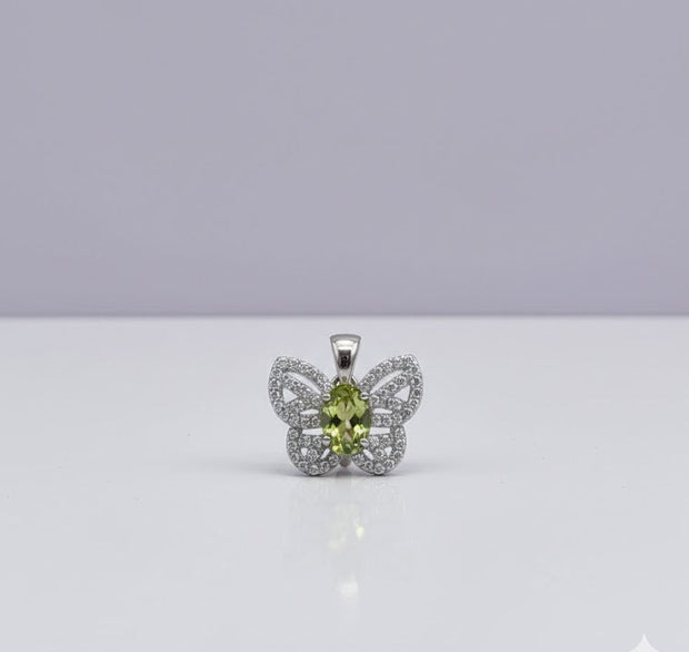 "PAPDO" Pendentif avec strass forme papillon péridot en argent
