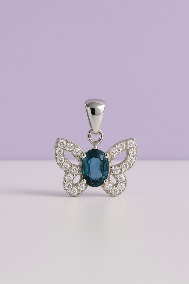 "PAPTO" Pendentif avec strass forme papillon topaz london en argent