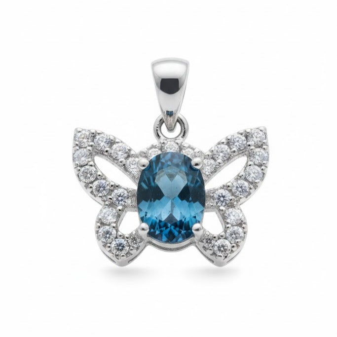 "PAPTO" Pendentif avec strass forme papillon topaz london en argent