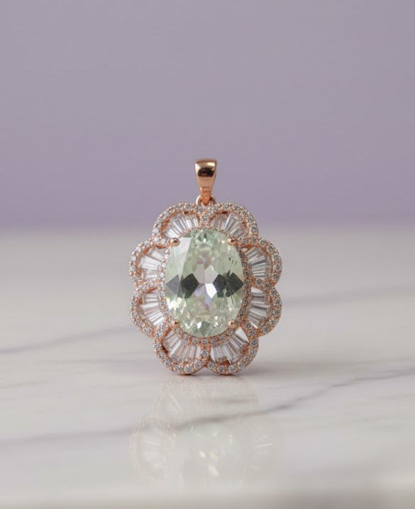 PENDMYS Pendentif fleur quartz mystique seertie de zircon vermeil or rose