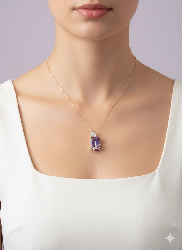 PENMYO Pendentif elegant quartz mystique sertie de zircon vermeil or18k