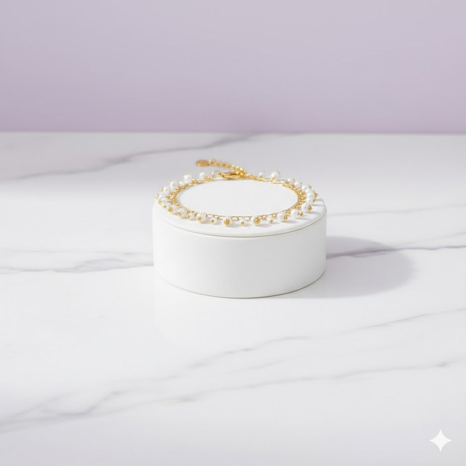 Chevillière en perle en acier inoxydable doré