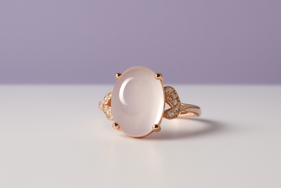 POUDRE Bague ajustable de quartz rose en vermeil rose sertie de zircons