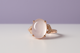 POUDRE Bague ajustable de quartz rose en vermeil rose sertie de zircons