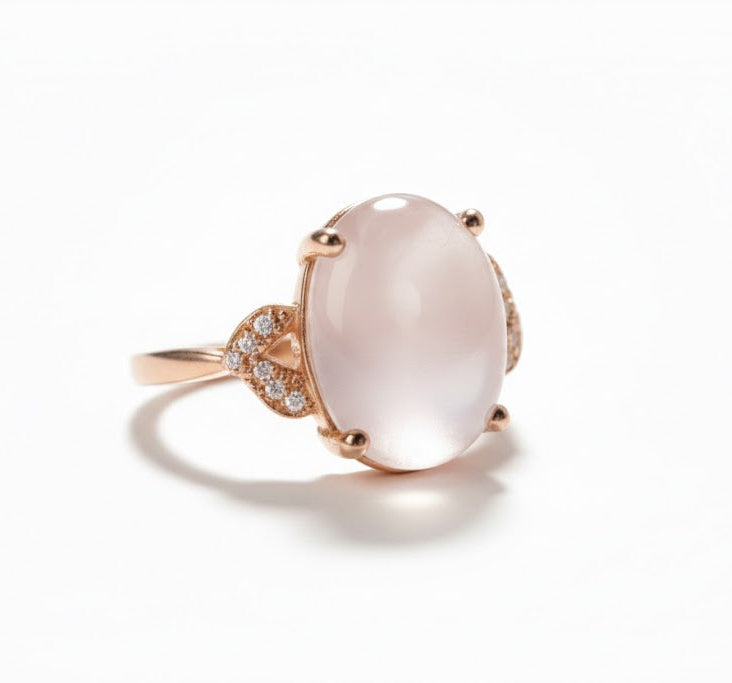 POUDRE Bague ajustable de quartz rose en vermeil rose sertie de zircons