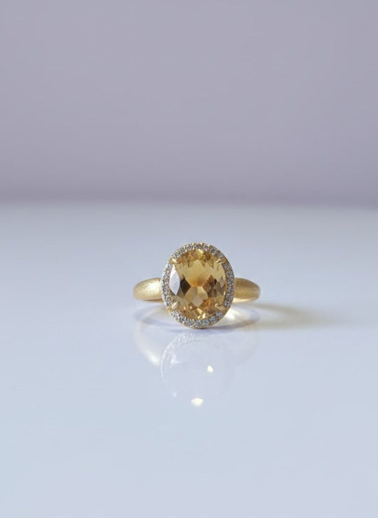 ROCITRI Bague citrine ronde sertie de ziron vermeil or 18k