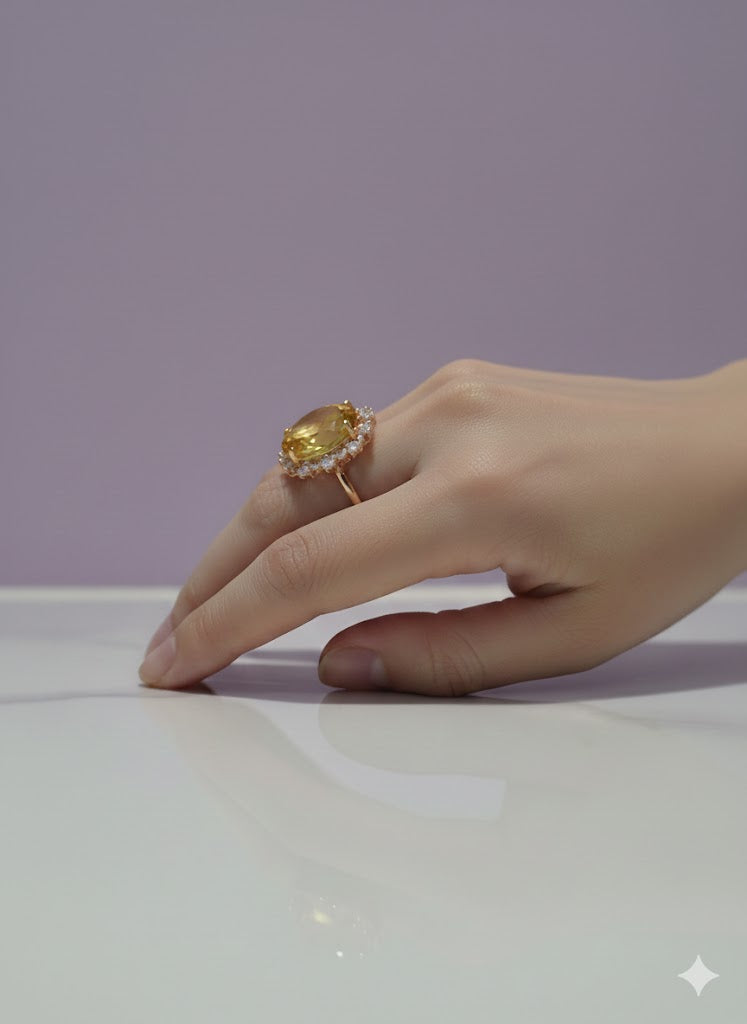 ROCITRI Bague citrine ronde sertie de ziron vermeil or 18k