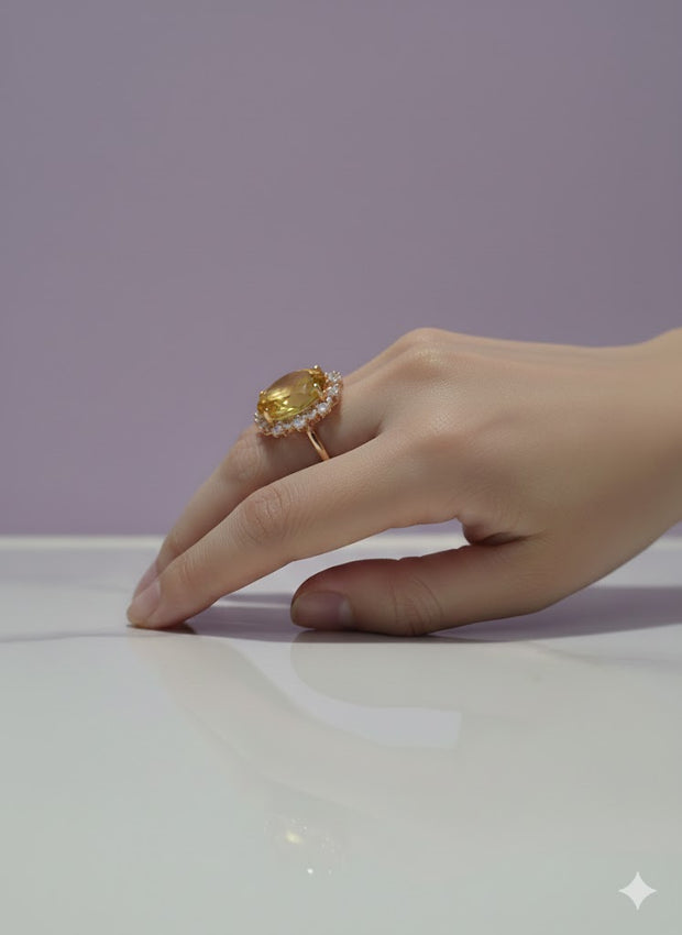 ROCITRI Bague citrine ronde sertie de ziron vermeil or 18k