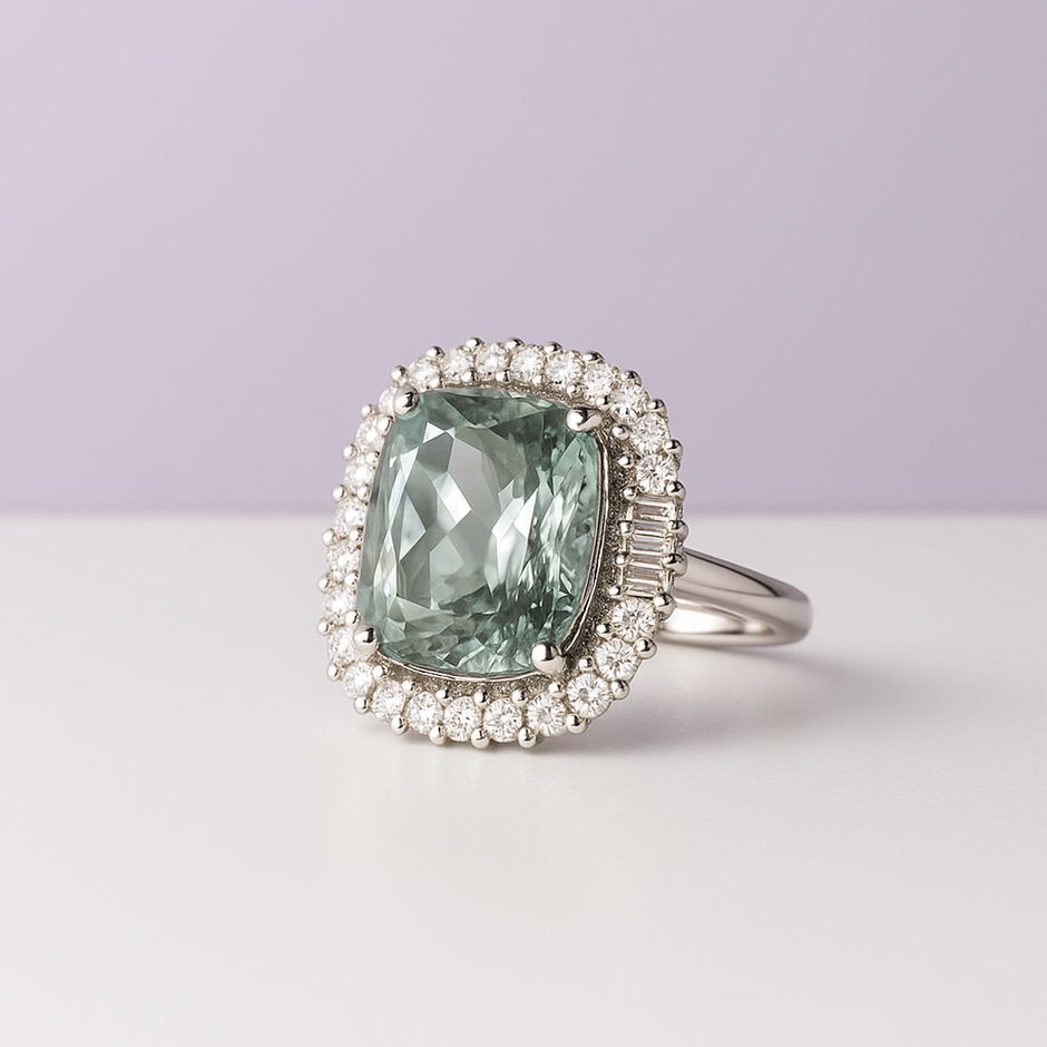 SAUGE Bague ajustable empire argent 925 prasiolite sertie de zircons