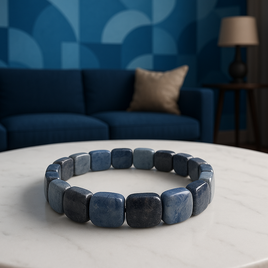 "TURINE" Bracelet jonc aventurine bleu ovale