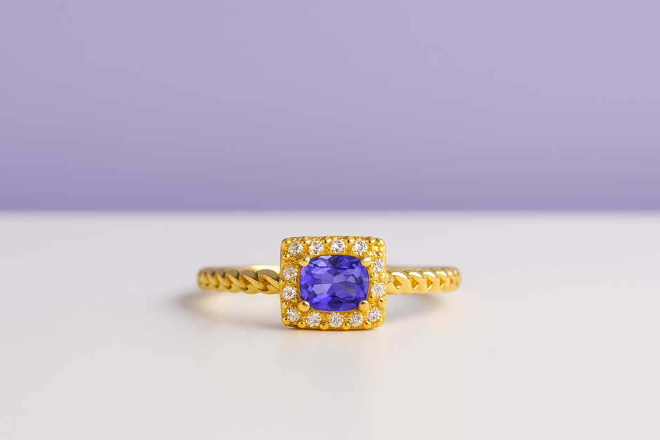 Tanzan Bague ajustable tanzanite en vermeil sertie de zircon