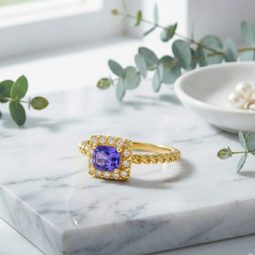 Tanzan Bague ajustable tanzanite en vermeil sertie de zircon