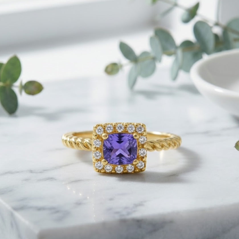 Tanzan Bague ajustable tanzanite en vermeil sertie de zircon