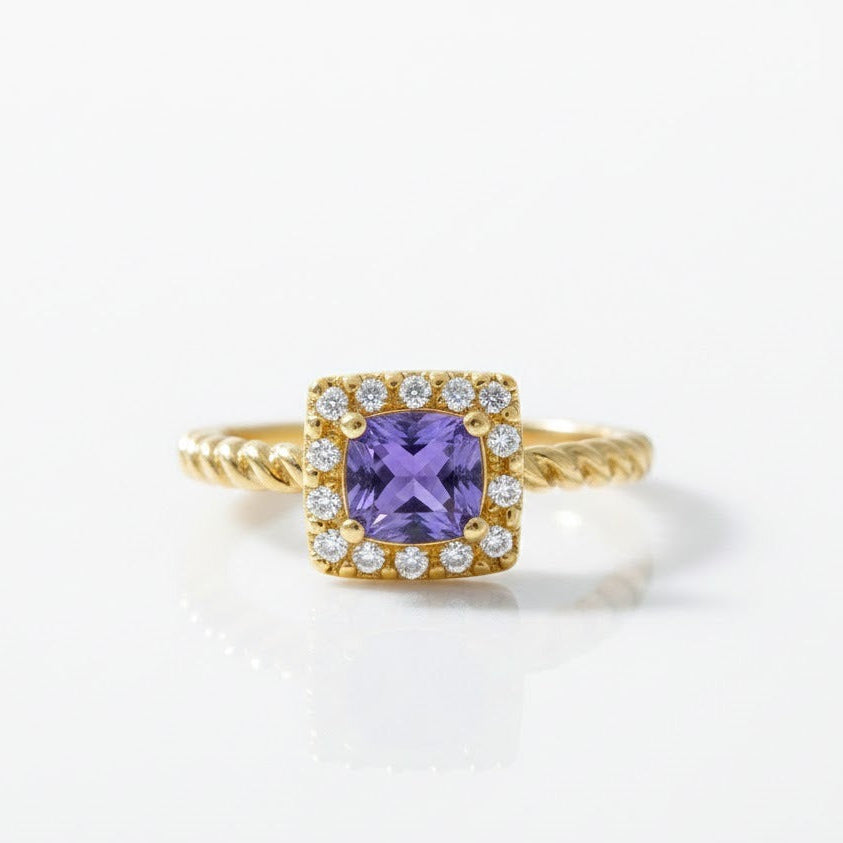 Tanzan Bague ajustable tanzanite en vermeil sertie de zircon