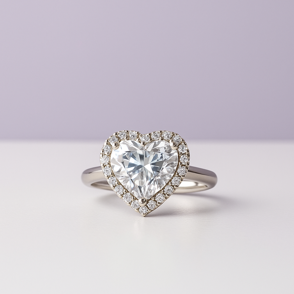 Bague ajustable coeur de cristal de roche en argent 925  sertie de zircons