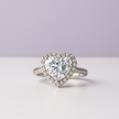Bague ajustable coeur de cristal de roche en argent 925  sertie de zircons